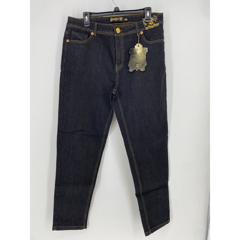 NWT Encore Jeans Womens 2XL Dark Wash Corset Ribbon Leg Detail